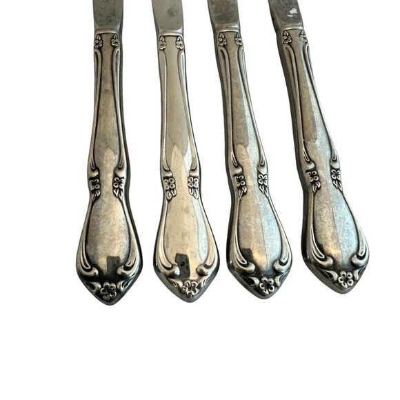 Oneidacraft Deluxe Stainless Flatware Set Chateau Floral 4 Steak Meat Knives - Picture 2 of 7